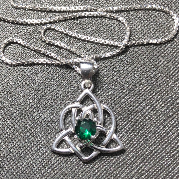 Celtic Sisters Knot Emerald Necklace in Sterling Silver, Irish Necklace, Gifts For Her, Charmed TV Show, Celtic Jewelry