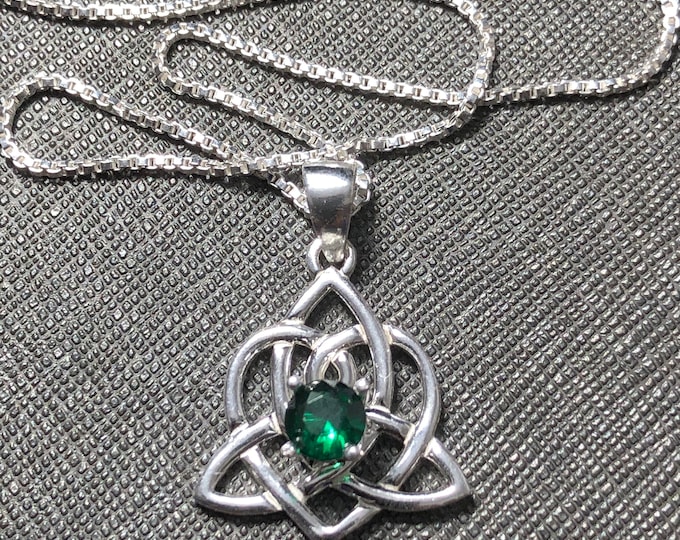 Celtic Sisters Knot Emerald Necklace in Sterling Silver, Irish Necklace, Gifts For Her, Charmed TV Show, Celtic Jewelry