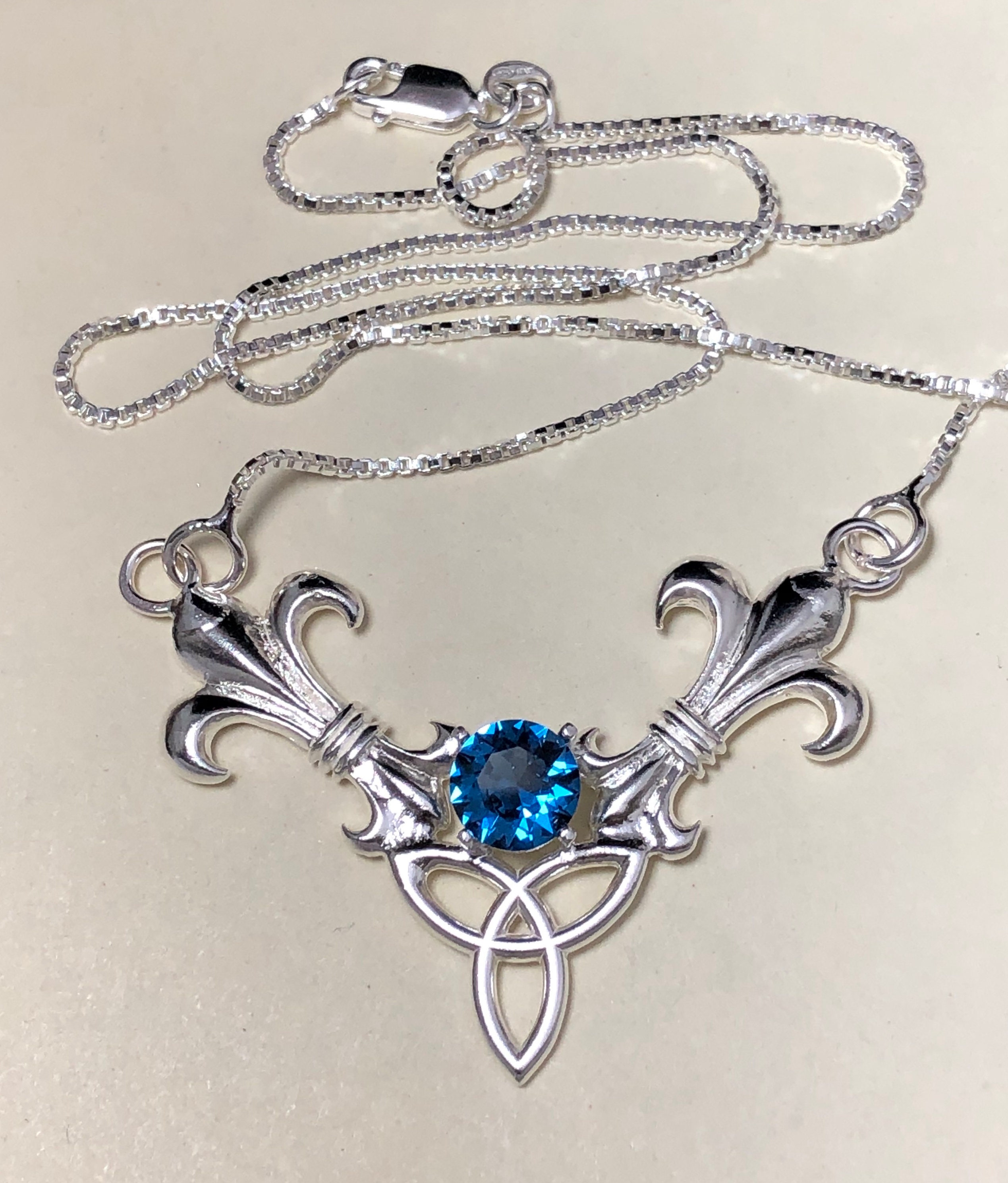 Celtic FleurDeLis Amethyst Necklace, Gifts For Her, Celtic Sapphire