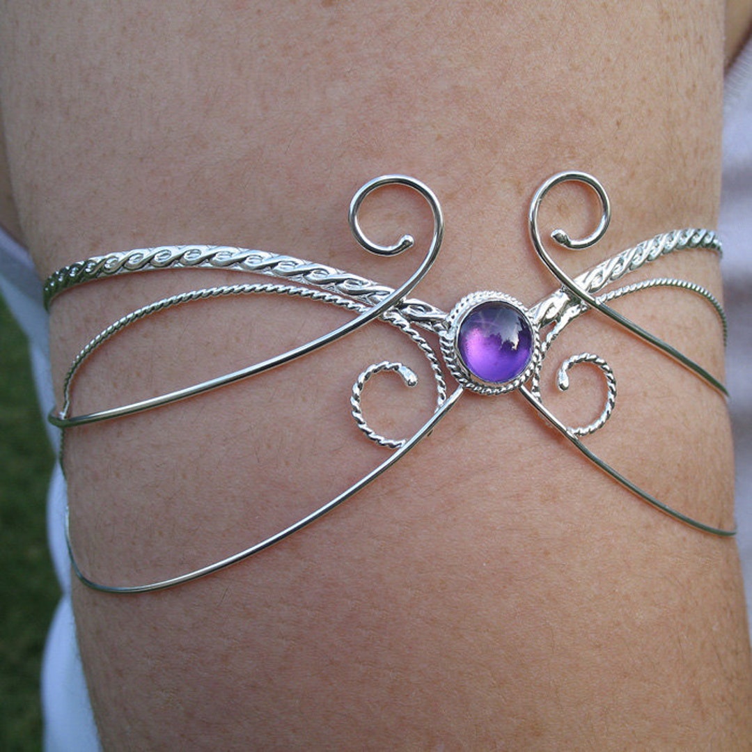 Fae Upper Arm Bracelet Sterling Silver, Upper Armlet Cuff, Elvish