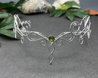 Woodland Moonstone Amethyst Sapphire Wedding Tiara in Sterling Silver, Bridal Bohemian Renaissance Circlet, Elvish Princess Headpiece