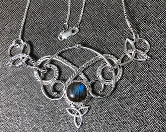 Celtic Knot Irish Scottish Necklace in Sterling Silver, Victorian Renaissance Necklace with 8mm Gem, Gifts for Her, Wedding Accessory