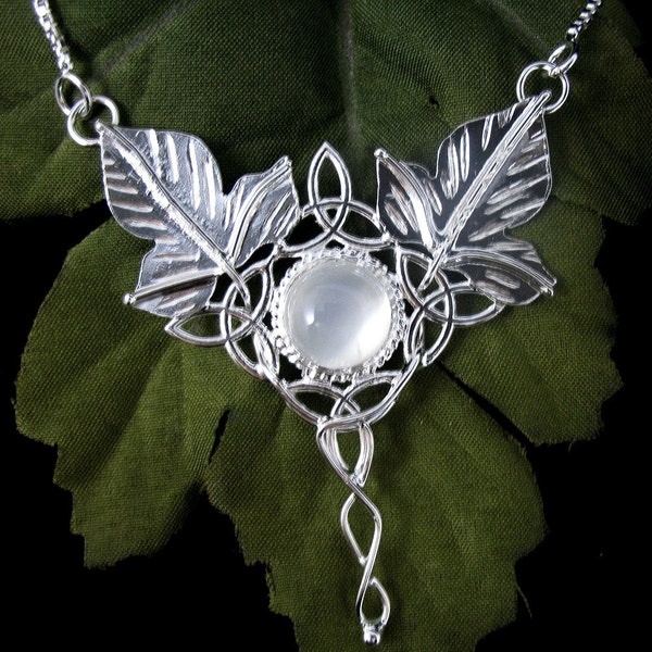 Elvish Celtic Ivy Leaf Pendant with Chain and Moonstone .925