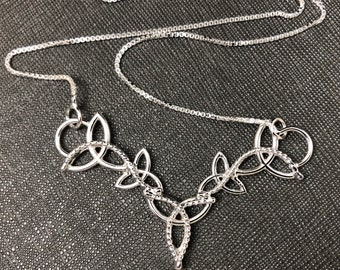 Celtic Knot Necklace in Sterling Silver, Irish Trinity Symbols Necklace, Scottish Jewelry, Gifts for Her