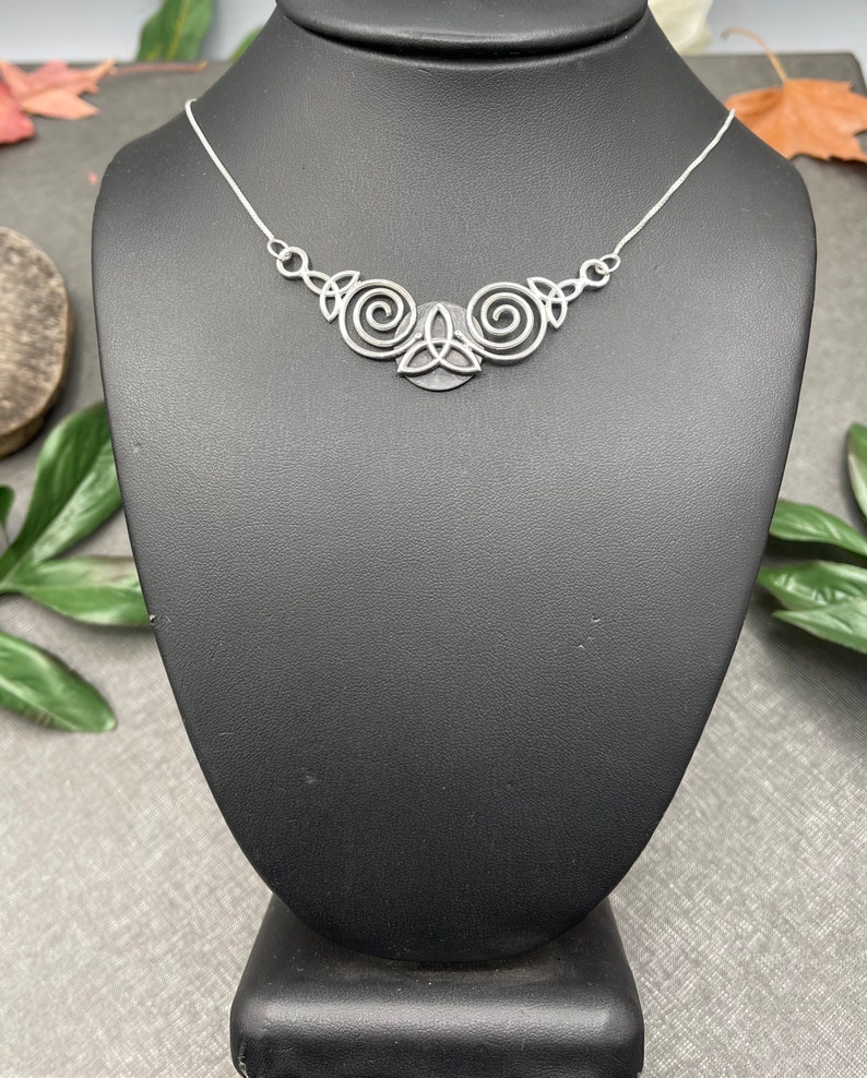 Celtic Knot Spiral Necklace in Sterling Silver with 16 inch Box Chain, Gifts For Her, Anniversary, Irish Bridal image 3