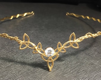 24K Gold Plated Celtic Knot Wedding Tiara - Sterling Silver Bridal Circlet, Irish Circlet, Diadem, Gifts For Her