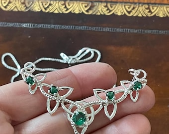 Irish Celtic Knot Emerald Sapphire Peridot Necklace in Sterling Silver, Scottish Necklace, Artisan Handmade Necklace, Wedding Necklace