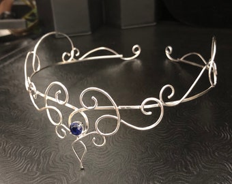Bruidstiara van sterling zilver met fantasie-thema, 8 mm peridot, saffier en topaas, renaissance-diadeem, fantasie-bruiloft
