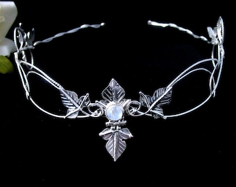 Woodland Leaf Circlet in Sterling Silver, Bohemian Peridot, Amethyst, Sapphire Diadem, Bridal Headpiece, Alternative Bride