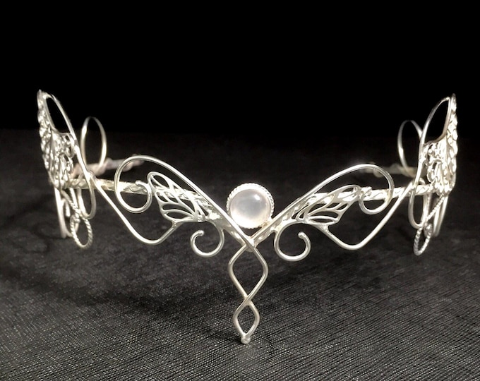 Butterfly Bridal Circlet, Sterling Silver Moonstone Mariposa Tiara, Handmade Wedding Headpiece