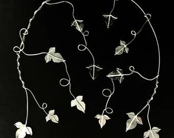 Bridal Hair Vines, Wedding Hair Vine with Moonstones, Woodland Leaf Sterling Silver Hair Jewelry, Handmade Bridal Hair Vine, Hair Wrap