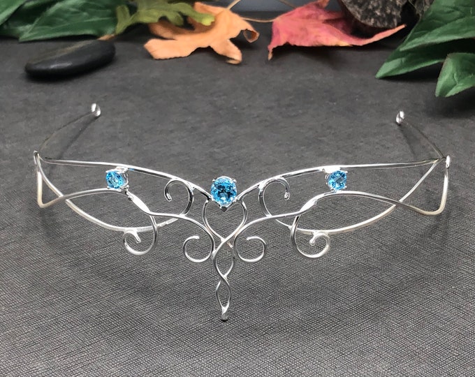 Fae Elven Wedding Tiara, Fantasy Bridal Circlet in Sterling Silver, Elvish Circlet, Hair Accessory Jewelry, Bridal Circlet