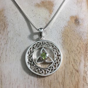 Irish Drop Celtic Trinity Knot Gemstone Necklace In Sterling Silver, Irish Necklace, Gifts For Her