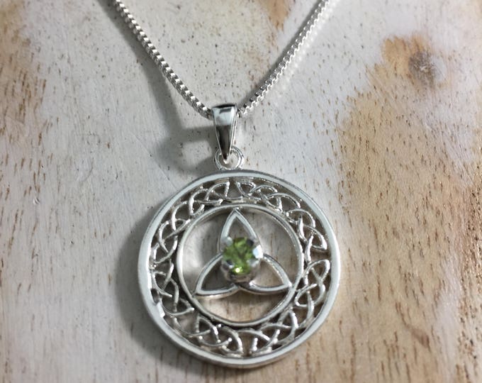 Celtic Trinity Knot Gemstone Necklace In Sterling Silver, Irish Necklace, Gifts For Her