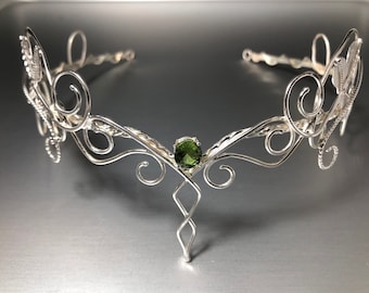 Sterling Silver Woodland Crown with Sapphire: Elvish Wedding Circlet, Nordic Diadem, Alternative Bride, Gifts For Her