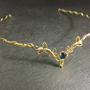Circlets, Tiaras, Celtic Knot Bridal Circlet Silver 24K GOLD-PLATED, Irish Gold Diadem, 8mm Gemstone Bohemian Bridal Celtic Tiara