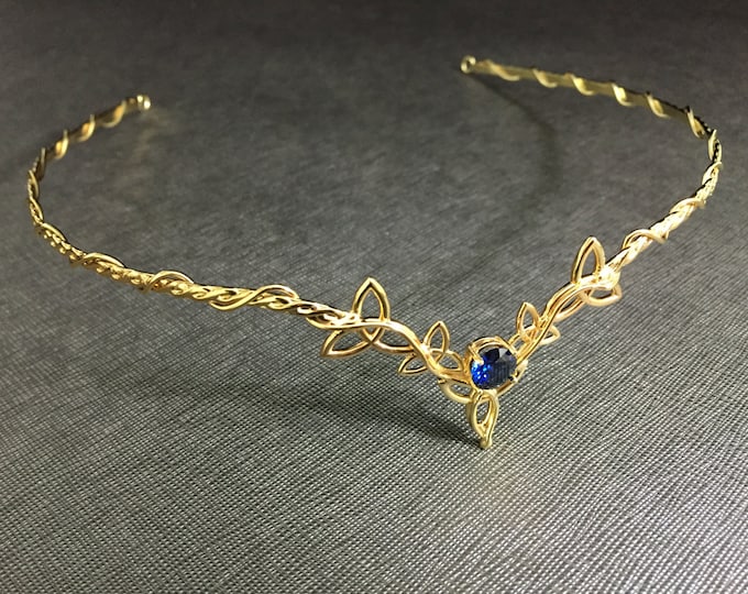 Circlets, Tiaras, Celtic Knot Bridal Circlet Silver 24K GOLD-PLATED, Irish Gold Diadem, 8mm Gemstone Bohemian Bridal Celtic Tiara