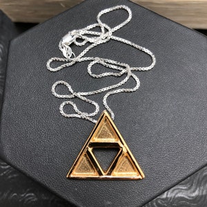 TriForce Necklace Pendant, Cosplay TriForce LoZ Necklace, Sterling Silver Hyrule Triangle Necklace, 24K Gold Plate Overlay, Legend of Zelda