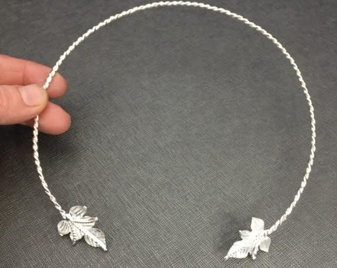 Woodland Neck Choker, Leaf Necklace, Woodland Neck Torc, Elvish Torc, Autumn Leaf Necklet, Handmade Sterling Silver - 15 Inches Size
