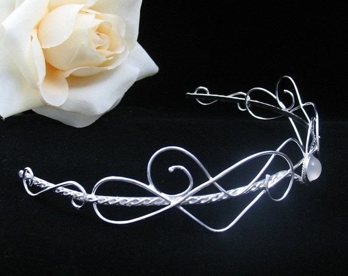Moonstone Renaissance Tiara in Sterling Silver, Elvish Bridal Circlets, Diadems, Handmade Wedding Circlet, Gifts For Her, Alternative Bridal