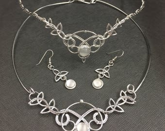 Renaissance Wedding Celtic Tiara, Neck Ring, Trinity Knot Earrings, Bridal Accessory Wedding Jewelry Set, Gifts For Her