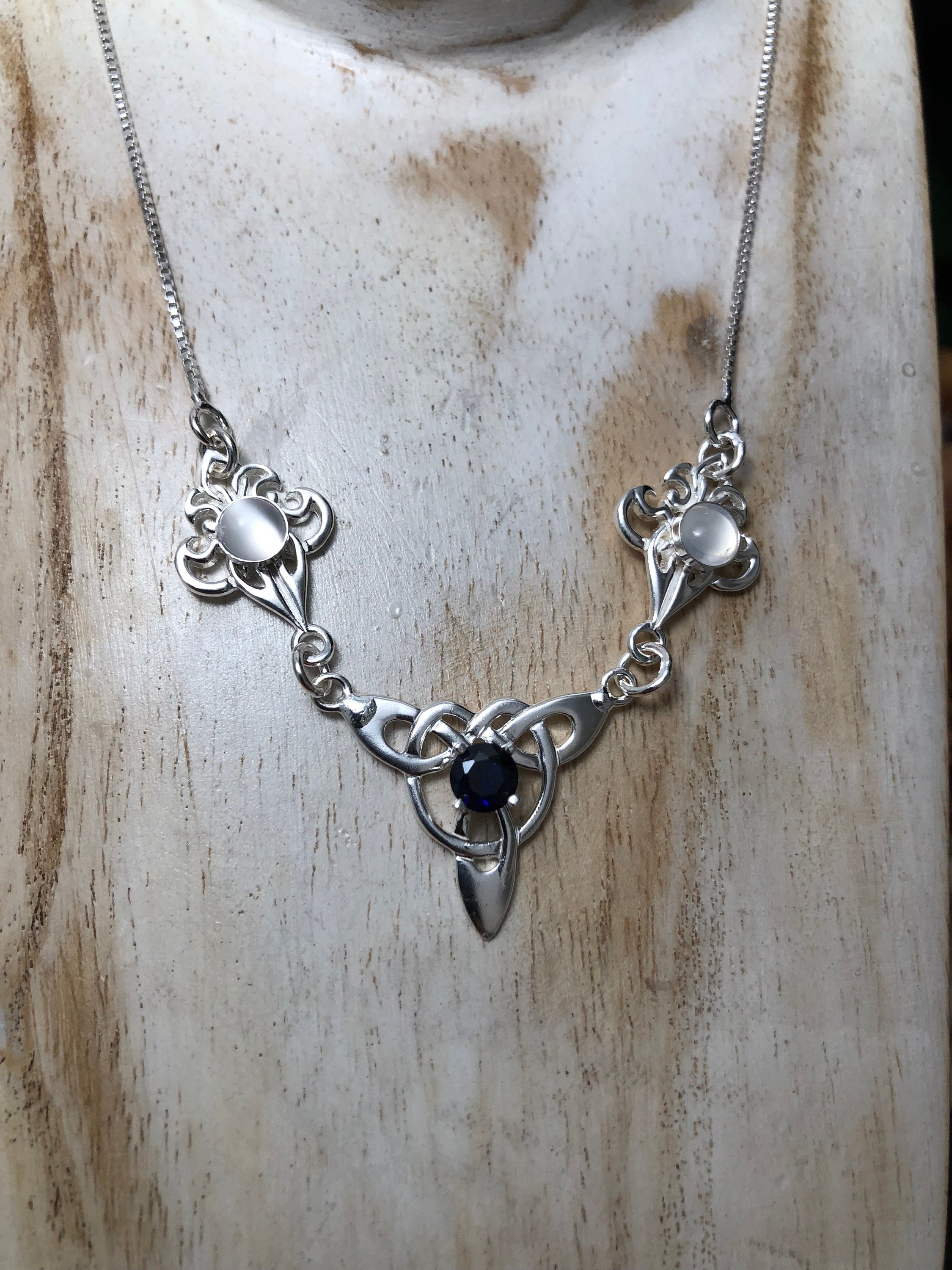 Celtic Knot Necklace Amethyst, Peridot, Emerald Moonstone in Sterling