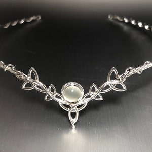 Elven Moonstone Circlet - Celtic Tiara Headpiece - Bridal Crown - Silver Headband