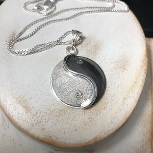 Yin Yang Necklace, Zen Necklace, Handmade Yin Yang Jewelry, 18 Inch Sterling Box Chain, Sterling Silver, Handmade, Eastern Religious Jewelry