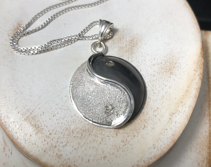 Yin Yang Necklace, Zen Necklace, Handmade Yin Yang Jewelry, 18 Inch Sterling Box Chain, Sterling Silver, Handmade, Eastern Religious Jewelry