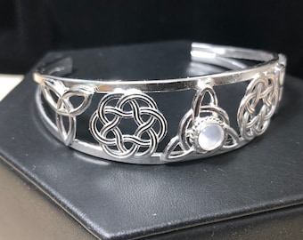 Moonstone Celtic Knot Bracelet Cuff: Sterling Silver Irish Bracelet, Statement Jewelry, Gifts For Her