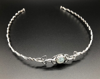 Sterling Silver Moonstone Wedding Circlet Headpiece: Celtic Trinity Knot Diadem