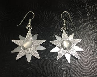 Large Star Moonstone Amethyst Sapphire Earrings in Sterling Silver, Celestial Star Earrings, Handmade Star Earrings with 8mm Moonstones