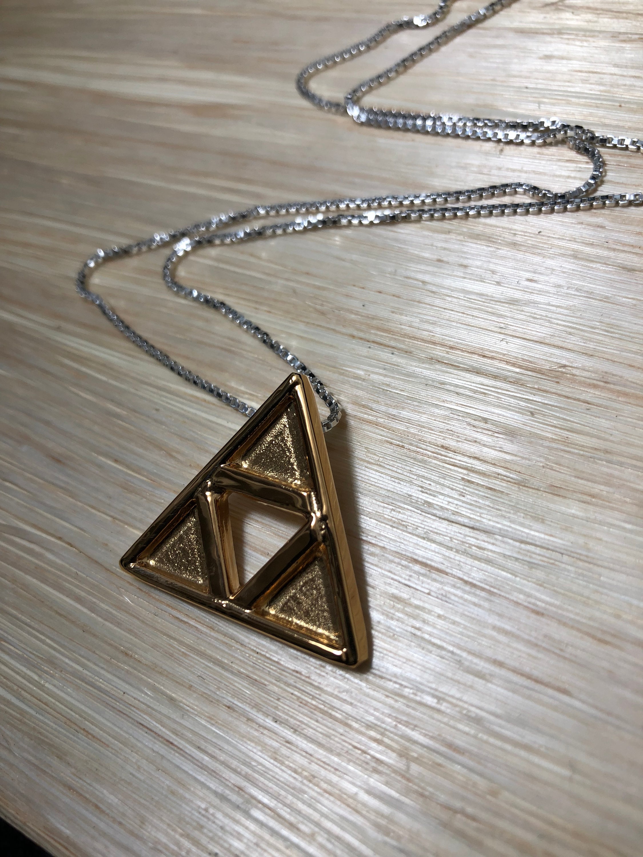 TriForce Necklace Pendant, Cosplay TriForce LoZ Necklace, Sterling Silver  Hyrule Triangle Necklace, 24K Gold Plate Overlay, Legend of Zelda