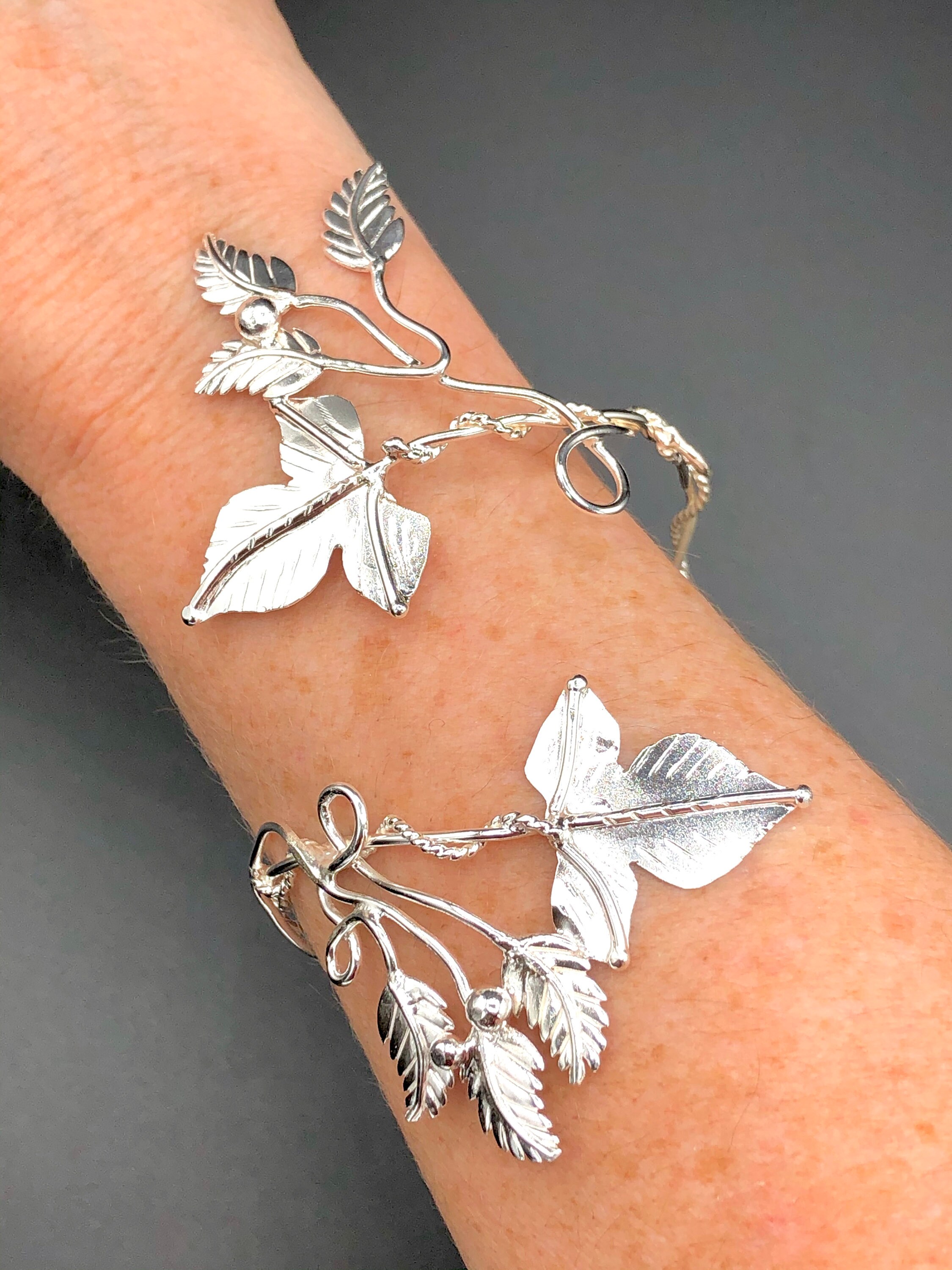 Woodland Leaf Bracelet Cuff in Sterling Silver, Gifts For Her, Bracelet