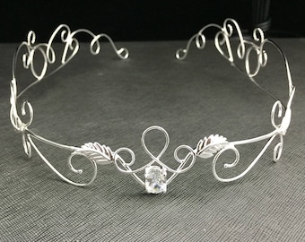 Elvish Fantasy Bohemian White Topaz Bridal Circlets, Woodland Wedding Headpiece, Gifts For Her, Circlets, Sterling Silver Handmade Jewelry