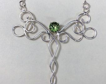Bohemian Elvish Celtic Emerald Amethyst Peridot Necklace in Sterling Silver, Gifts For Her, Victorian Wedding Jewelry, Gifts For Her