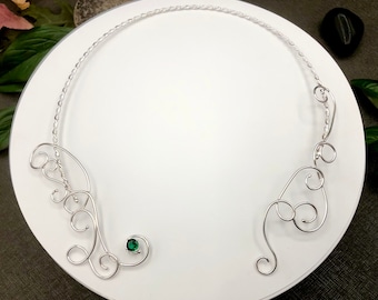 Bohemian Fae Sapphire Emerald Neck Torc, Celtic Neck Piece, Neck Torc Wire Work with Emerald,  Renaissance Chokers, Gifts For Her