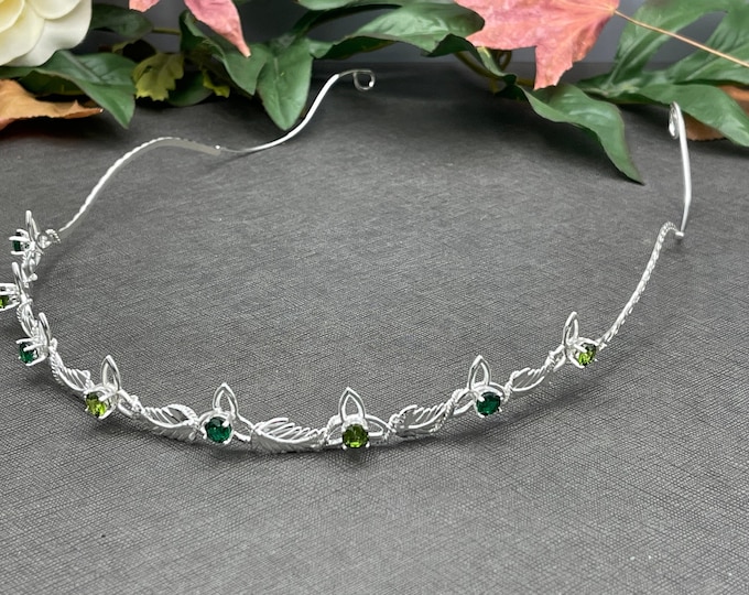 Celtic Inspired Woodland Gemstone Tiara, Artisan Sterling Silver Circlet, Headpiece for Brides, Renaissance Circlets, Wedding Hair Jewelry,