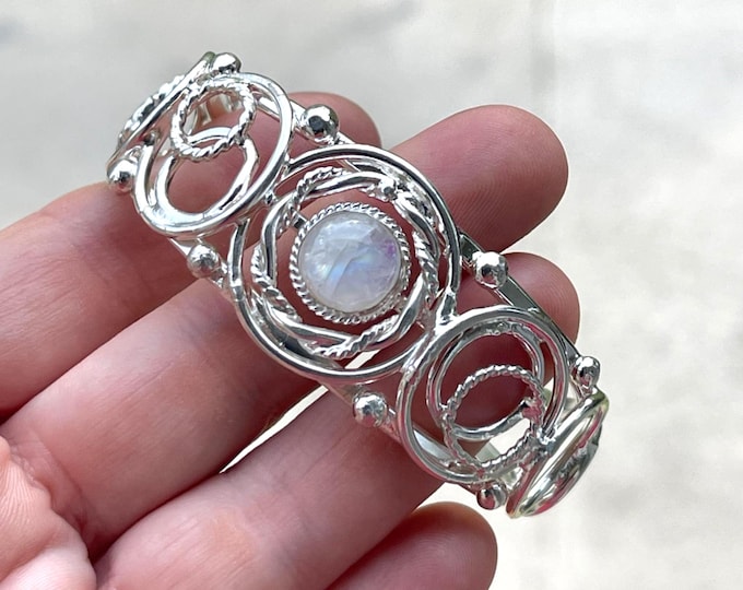 Moonstone Eternity Circle Celtic Knot Bracelet Cuff: Sterling Silver Irish Bracelet, Statement Jewelry, Gifts For Her