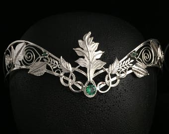 Circlets, Woodland Leaves Gemstone Tiara in Sterling Silver, Leaf Bridal Circlet, Artisan Wedding Crown, Gifts For Her, Bridal Accessories