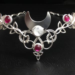 Celtic Moon Pagan Bridal Wedding Tiara, Alternative Bridal Wedding Circlet, Cosplay Crescent Moon Gemstone Sterling Silver Handmade,