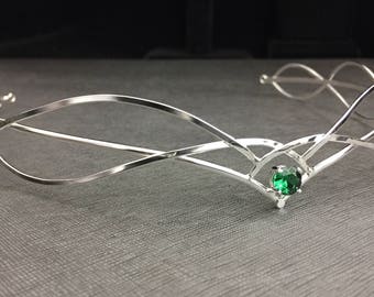 Elvish Renaissance Amethyst Emerald Peridot Tiara in Sterling Silver Fantasy Tiara, Faery Leaf Circlet, Fae Wedding