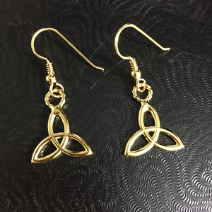 Celtic Trinity Knot Earrings, Sterling Silver with 24K Gold Plate Overlay, Sterling Silver, Handmade Irish Trinity Knot Earrings 24K GP image 5