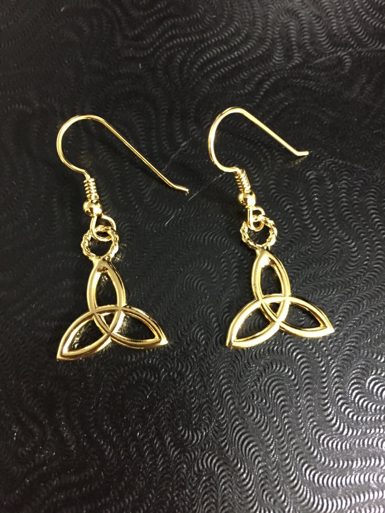 Celtic Trinity Knot Earrings, Sterling Silver with 24K Gold Plate Overlay, Sterling Silver, Handmade Irish Trinity Knot Earrings 24K GP image 5