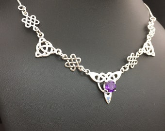 Celtic Knot Amethyst Sterling Silver Necklace: Irish Jewelry, Scottish Necklace, Gifts For Her