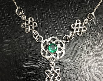 Celtic Irish Knot Emerald Necklace in Sterling Silver, Scottish Symbolic Necklaces, Irish Jewelry, Gifts for Her