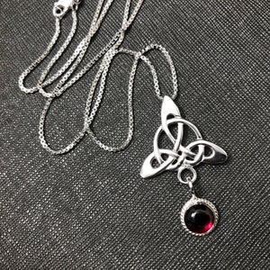 Celtic Trinity Knot Gemstone Drop Necklace with 18 inch Sterling Silver Box Chain, Irish Gemstone Necklace, Gifts For Her, Birthday Gift