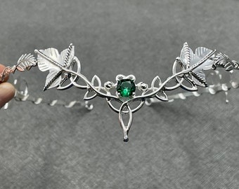 Celtic Woodland Emerald Wedding Tiara in Sterling Silver with Gemstone, Woodland Bridal Tiara, Celtic Weddings, Trinity Knot Celtic Diadems