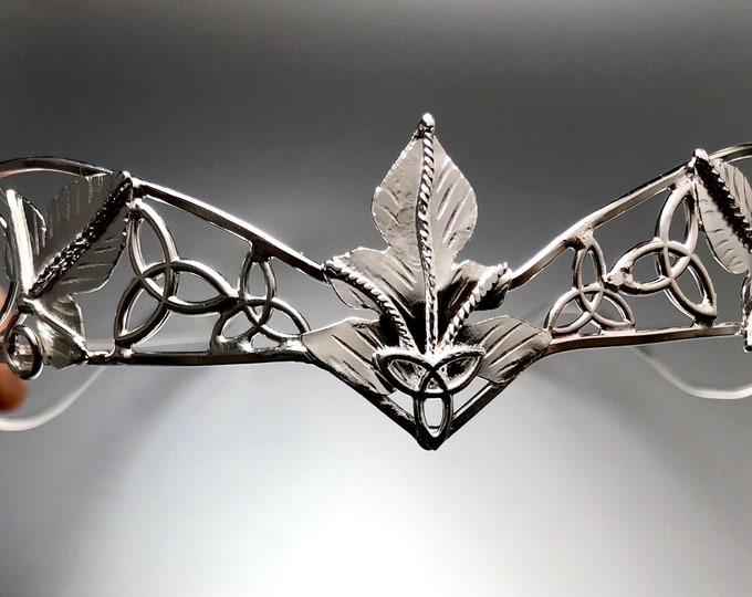 Woodland Celtic Crown in Sterling Silver, Irish Trinity Knot Artisan Leaf Wedding Circlet, Handmade Alternative Tiaras, Handmade Jewelry