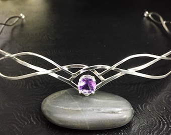 Elvish Renaissance Amethyst Emerald Peridot Tiara in Sterling Silver Fantasy Tiara, Faery Leaf Circlet, Fae Wedding